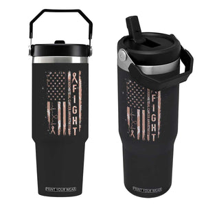 American Flag Endometrial Cancer Flip Straw Tumbler Fight Together Peach Ribbon Support Squad