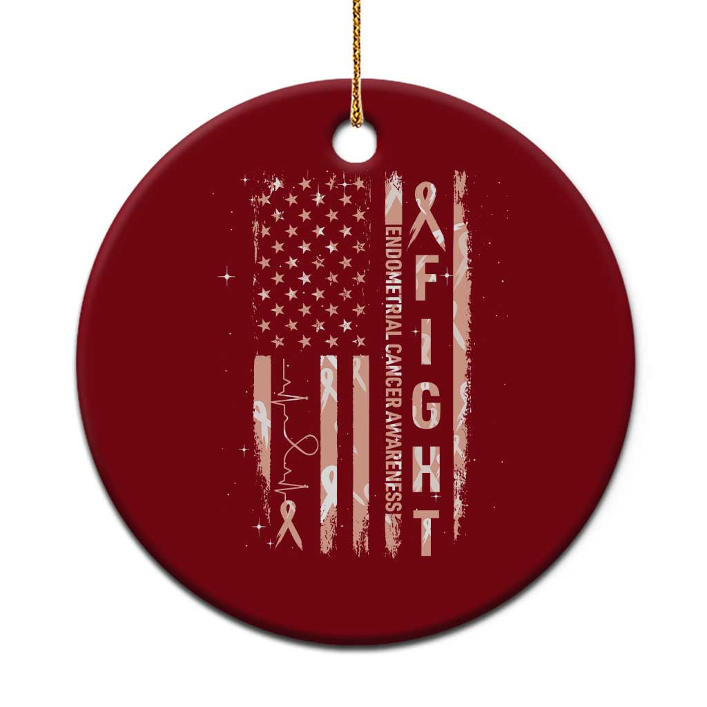 American Flag Endometrial Cancer Ceramic Ornament Fight Together Peach Ribbon Support Squad
