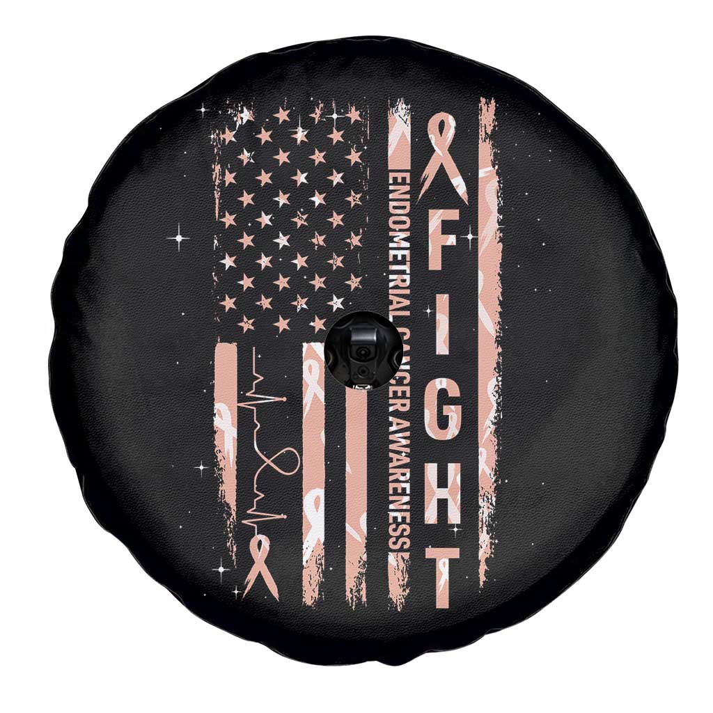 American Flag Endometrial Cancer Spare Tire Cover Fight Together Peach Ribbon Support Squad