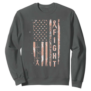 American Flag Endometrial Cancer Sweatshirt Fight Together Peach Ribbon Support Squad