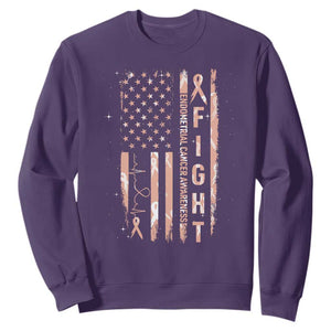 American Flag Endometrial Cancer Sweatshirt Fight Together Peach Ribbon Support Squad