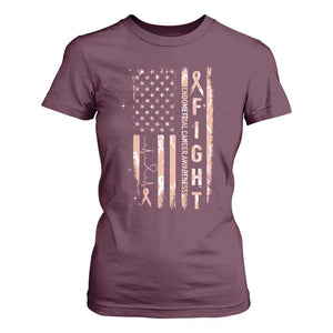 American Flag Endometrial Cancer T Shirt For Women Fight Together Peach Ribbon Support Squad