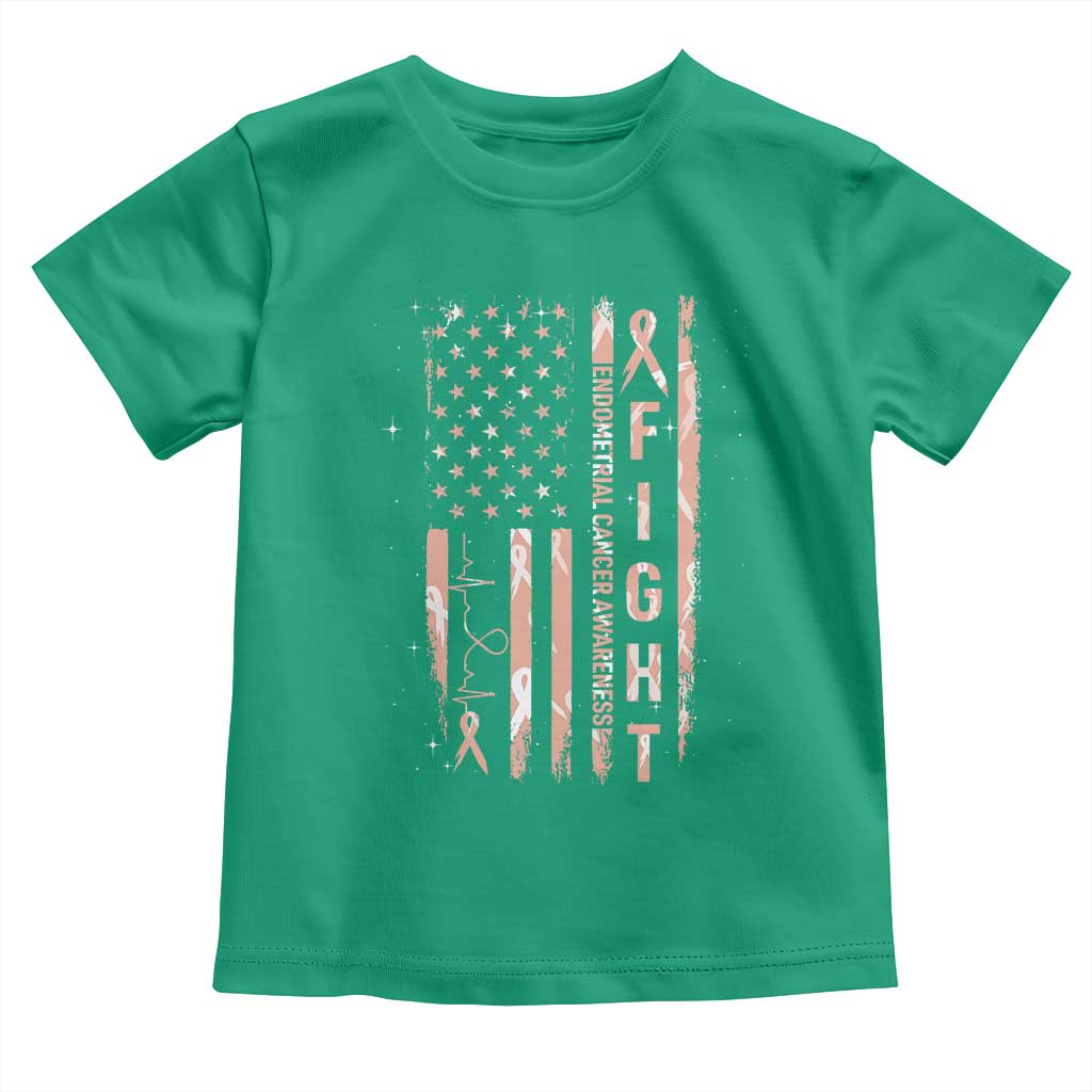 American Flag Endometrial Cancer Toddler T Shirt Fight Together Peach Ribbon Support Squad