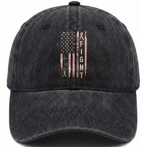 American Flag Endometrial Cancer Washed Cotton Baseball Cap Fight Together Peach Ribbon Support Squad