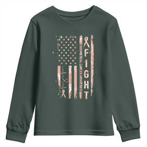 American Flag Endometrial Cancer Youth Sweatshirt Fight Together Peach Ribbon Support Squad