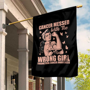 Strong Girl Endometrial Cancer Garden Flag Cancer Messed With The Wrong Girl