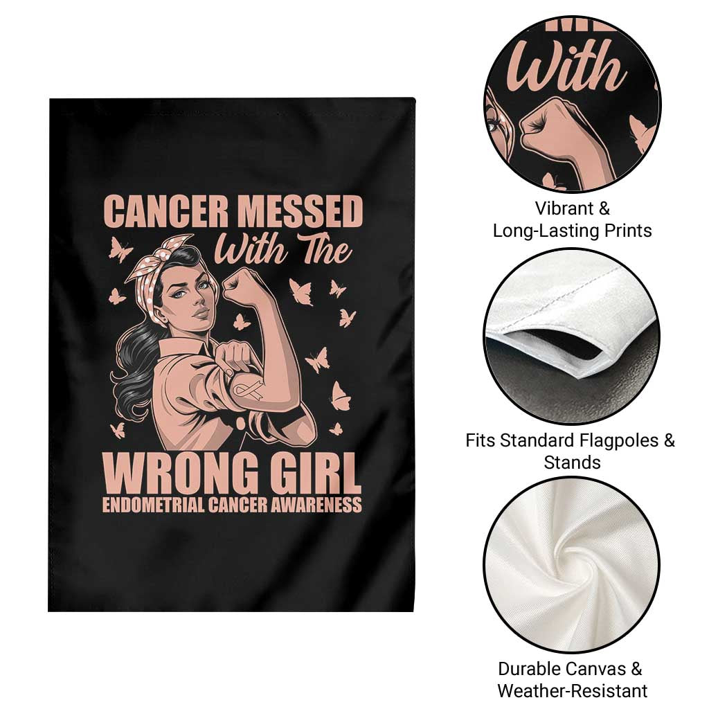 Strong Girl Endometrial Cancer Garden Flag Cancer Messed With The Wrong Girl
