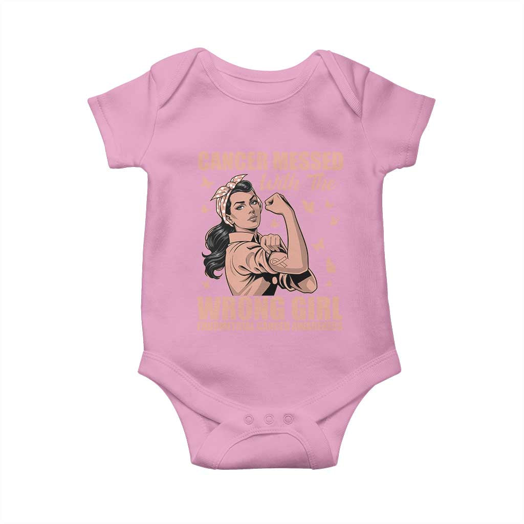 Strong Girl Endometrial Cancer Baby Onesie Cancer Messed With The Wrong Girl