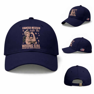 Strong Girl Endometrial Cancer Baseball Cap Cancer Messed With The Wrong Girl