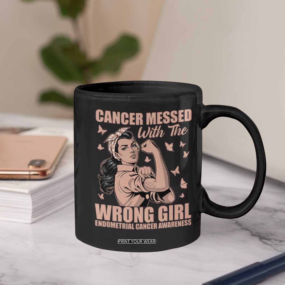Strong Girl Endometrial Cancer Coffee Mug Cancer Messed With The Wrong Girl