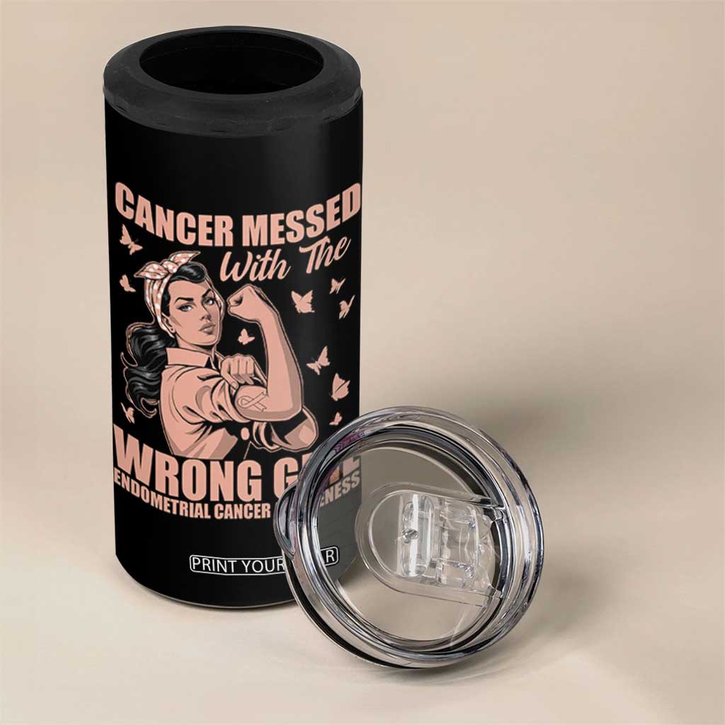 Strong Girl Endometrial Cancer 4 in 1 Can Cooler Tumbler Cancer Messed With The Wrong Girl