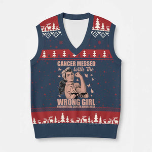 Strong Girl Endometrial Cancer V-Neck Knit Sweater Vest Cancer Messed With The Wrong Girl