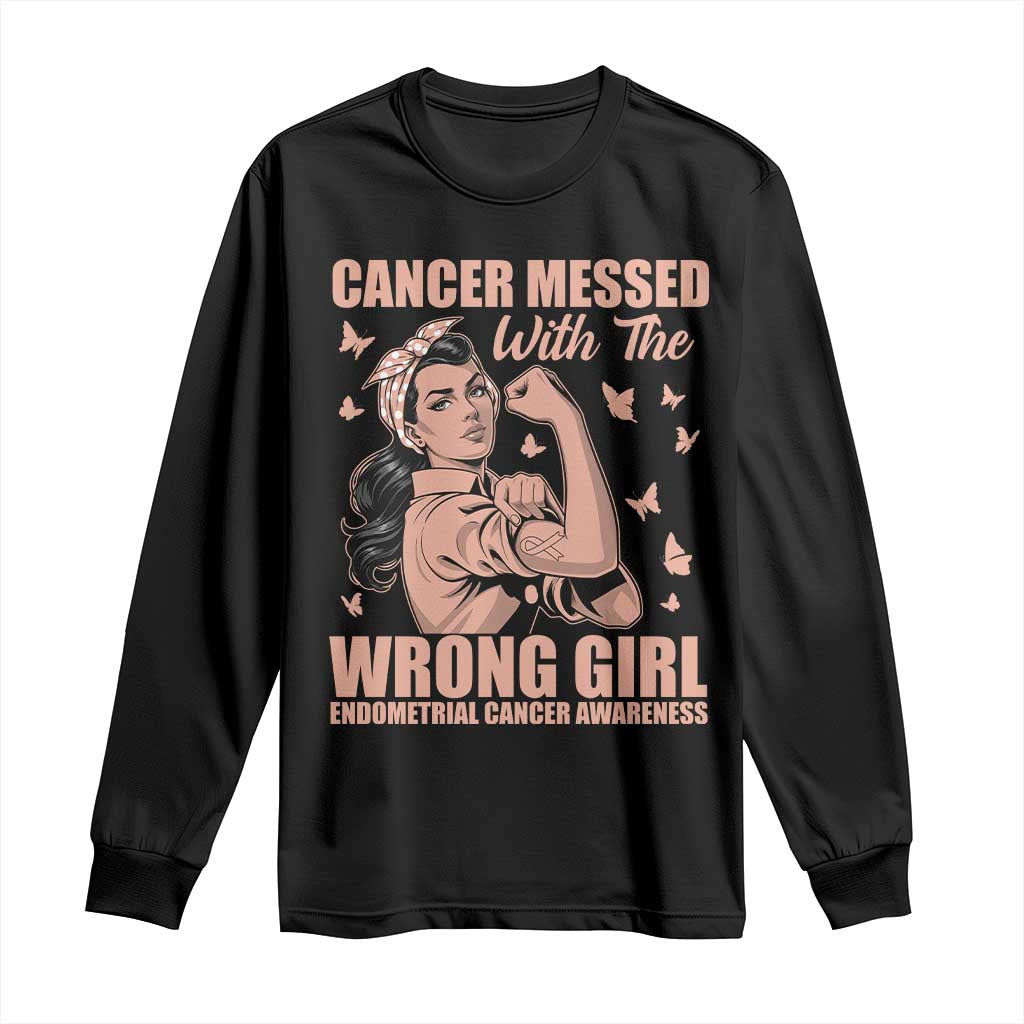 Strong Girl Endometrial Cancer Long Sleeve Shirt Cancer Messed With The Wrong Girl TS12 Black Print Your Wear