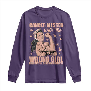 Strong Girl Endometrial Cancer Long Sleeve Shirt Cancer Messed With The Wrong Girl