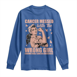 Strong Girl Endometrial Cancer Long Sleeve Shirt Cancer Messed With The Wrong Girl