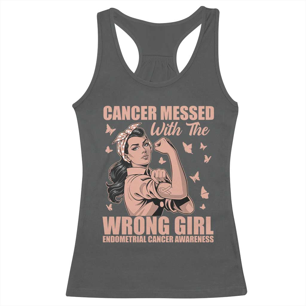 Strong Girl Endometrial Cancer Racerback Tank Top Cancer Messed With The Wrong Girl