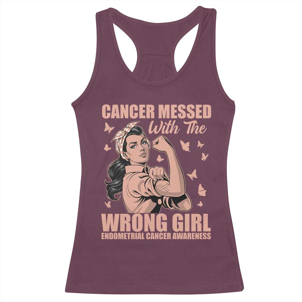 Strong Girl Endometrial Cancer Racerback Tank Top Cancer Messed With The Wrong Girl