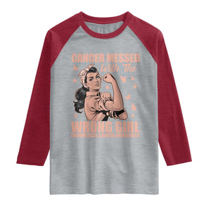 Strong Girl Endometrial Cancer Raglan Shirt Cancer Messed With The Wrong Girl
