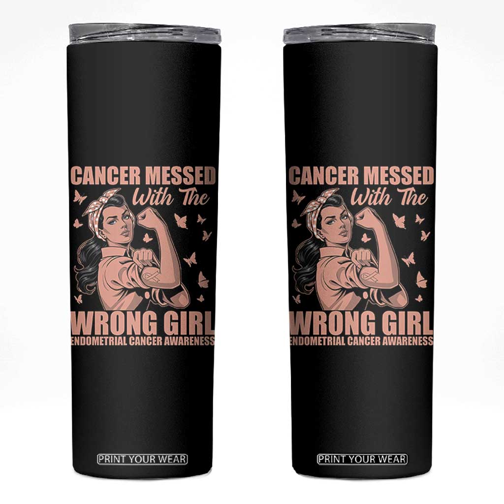 Strong Girl Endometrial Cancer Skinny Tumbler Cancer Messed With The Wrong Girl