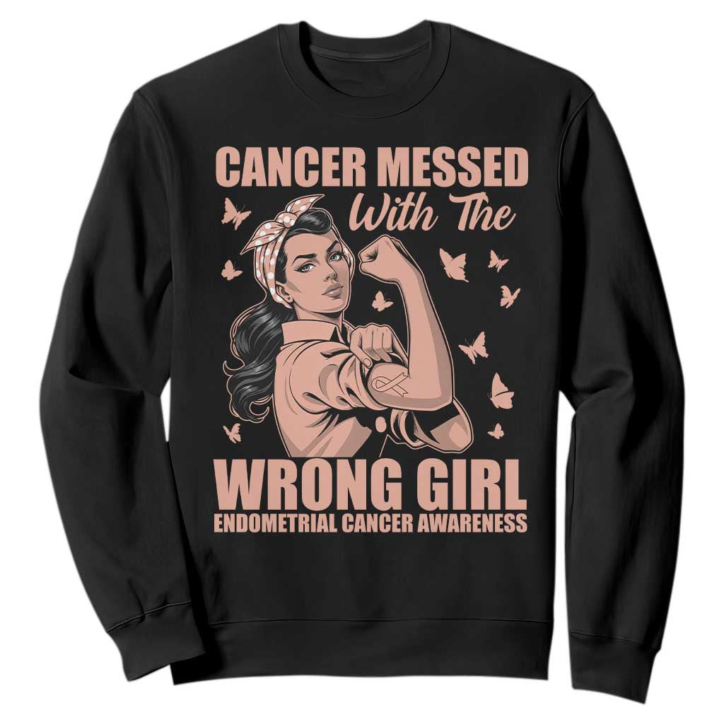 Strong Girl Endometrial Cancer Sweatshirt Cancer Messed With The Wrong Girl
