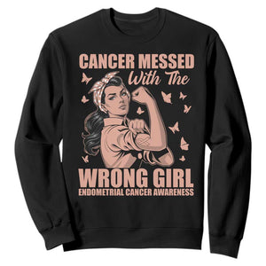 Strong Girl Endometrial Cancer Sweatshirt Cancer Messed With The Wrong Girl