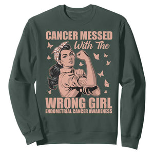 Strong Girl Endometrial Cancer Sweatshirt Cancer Messed With The Wrong Girl