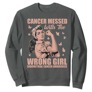 Strong Girl Endometrial Cancer Sweatshirt Cancer Messed With The Wrong Girl