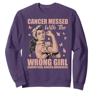 Strong Girl Endometrial Cancer Sweatshirt Cancer Messed With The Wrong Girl