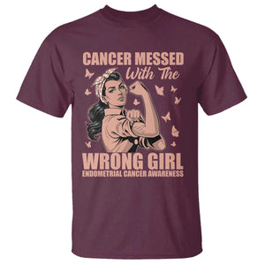 Strong Girl Endometrial Cancer T Shirt Cancer Messed With The Wrong Girl
