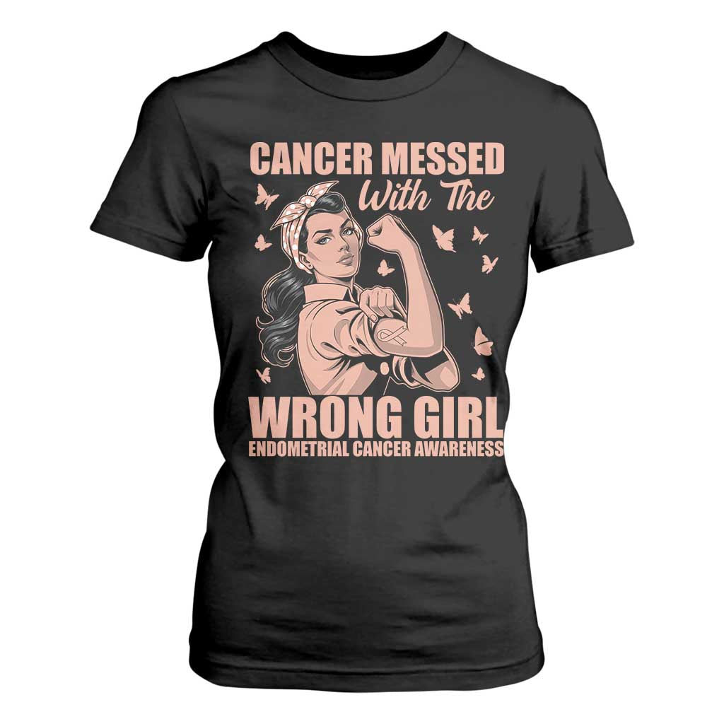 Strong Girl Endometrial Cancer T Shirt For Women Cancer Messed With The Wrong Girl TS12 Black Print Your Wear