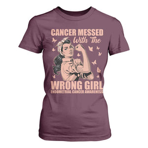 Strong Girl Endometrial Cancer T Shirt For Women Cancer Messed With The Wrong Girl