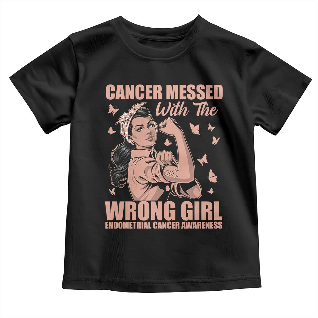 Strong Girl Endometrial Cancer Toddler T Shirt Cancer Messed With The Wrong Girl TS12 Black Print Your Wear