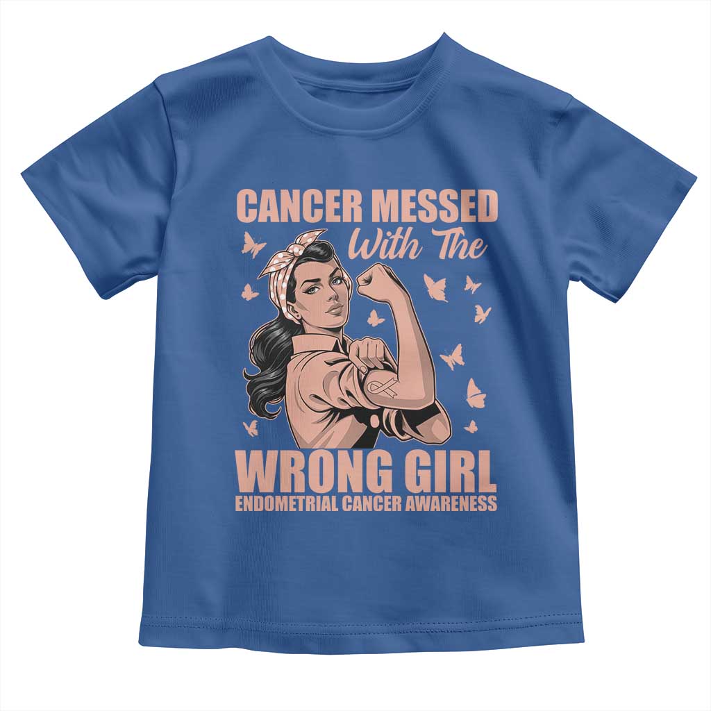 Strong Girl Endometrial Cancer Toddler T Shirt Cancer Messed With The Wrong Girl