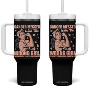 Strong Girl Endometrial Cancer Tumbler With Handle Cancer Messed With The Wrong Girl