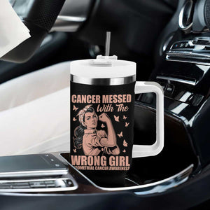 Strong Girl Endometrial Cancer Tumbler With Handle Cancer Messed With The Wrong Girl