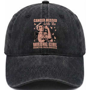 Strong Girl Endometrial Cancer Washed Cotton Baseball Cap Cancer Messed With The Wrong Girl