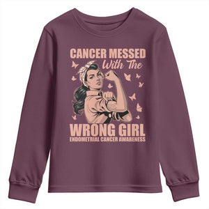 Strong Girl Endometrial Cancer Youth Sweatshirt Cancer Messed With The Wrong Girl
