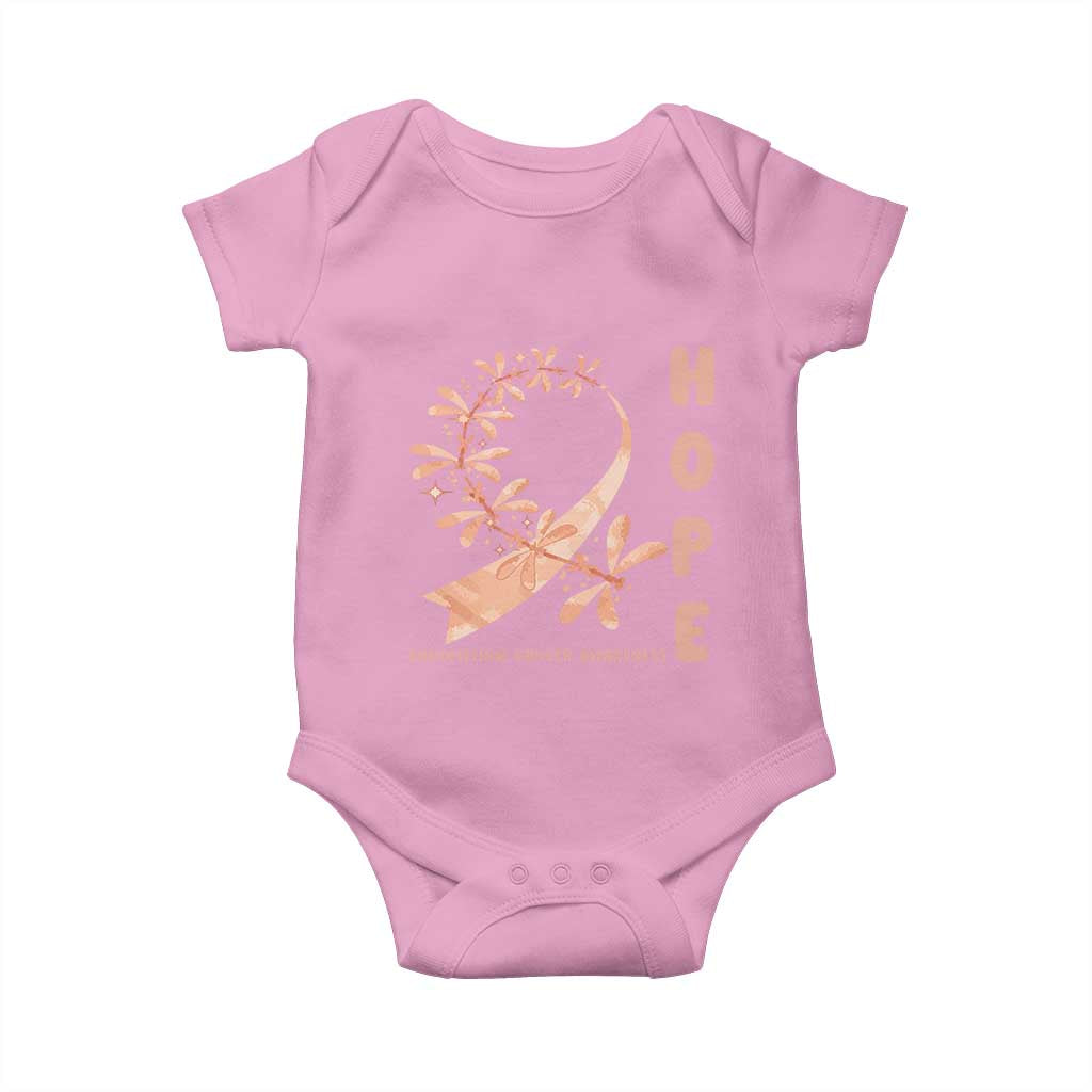 Peach Dragonfly Endometrial Cancer Baby Onesie Hope And Strength