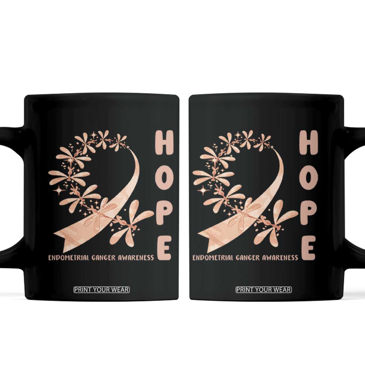 Peach Dragonfly Endometrial Cancer Coffee Mug Hope And Strength