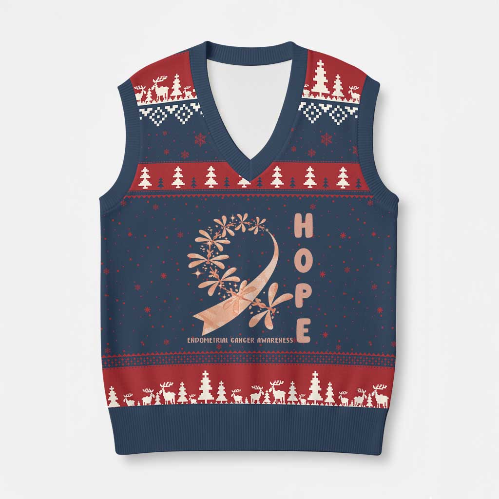 Peach Dragonfly Endometrial Cancer V-Neck Knit Sweater Vest Hope And Strength