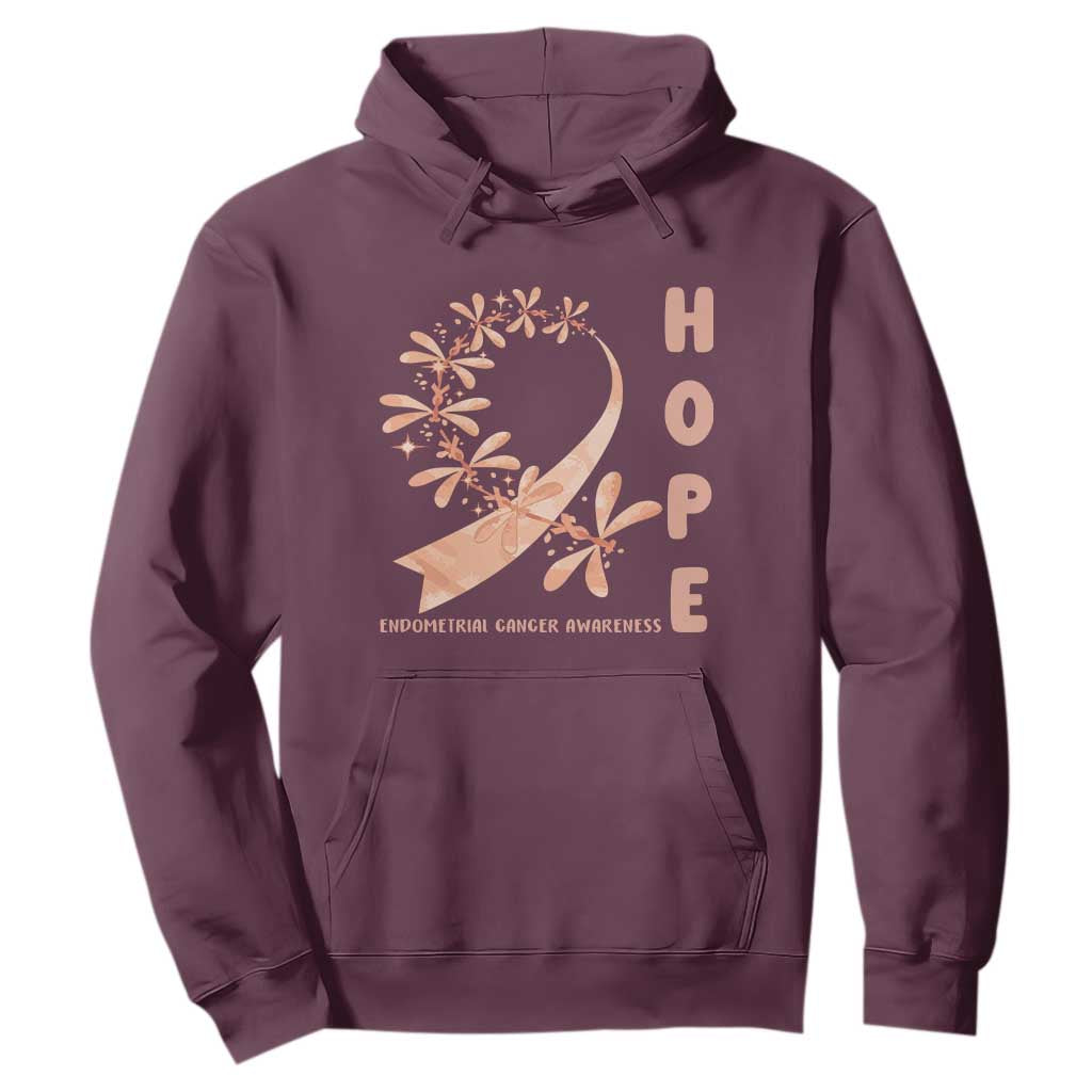 Peach Dragonfly Endometrial Cancer Hoodie Hope And Strength