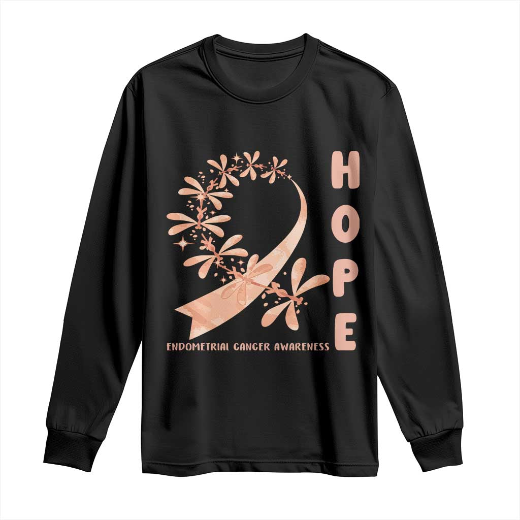 Peach Dragonfly Endometrial Cancer Long Sleeve Shirt Hope And Strength
