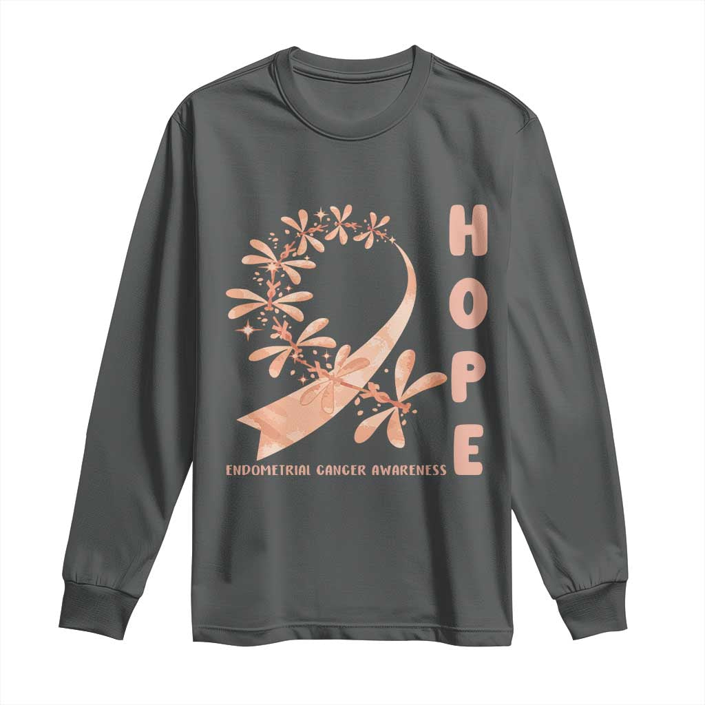 Peach Dragonfly Endometrial Cancer Long Sleeve Shirt Hope And Strength