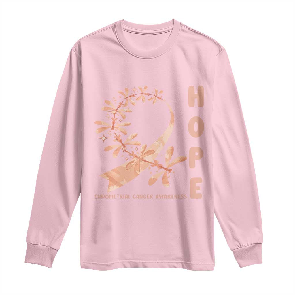 Peach Dragonfly Endometrial Cancer Long Sleeve Shirt Hope And Strength