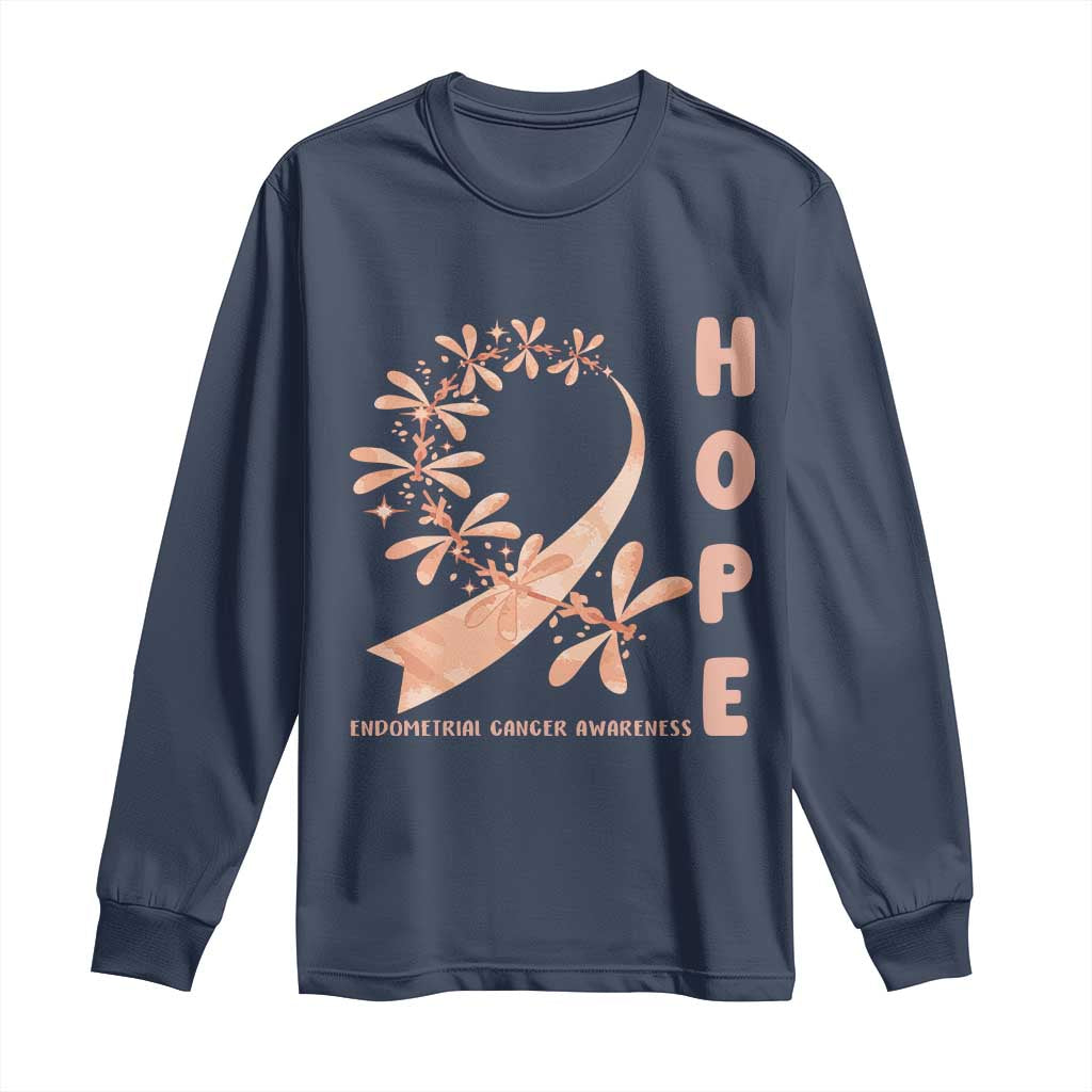 Peach Dragonfly Endometrial Cancer Long Sleeve Shirt Hope And Strength