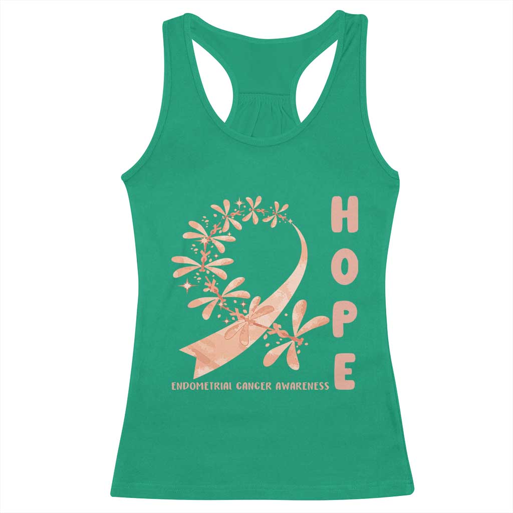 Peach Dragonfly Endometrial Cancer Racerback Tank Top Hope And Strength