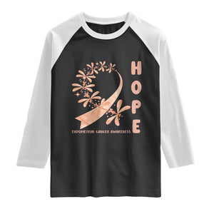 Peach Dragonfly Endometrial Cancer Raglan Shirt Hope And Strength