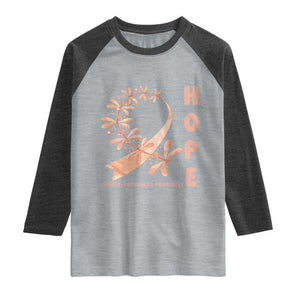 Peach Dragonfly Endometrial Cancer Raglan Shirt Hope And Strength