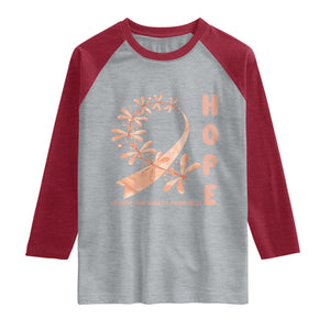 Peach Dragonfly Endometrial Cancer Raglan Shirt Hope And Strength