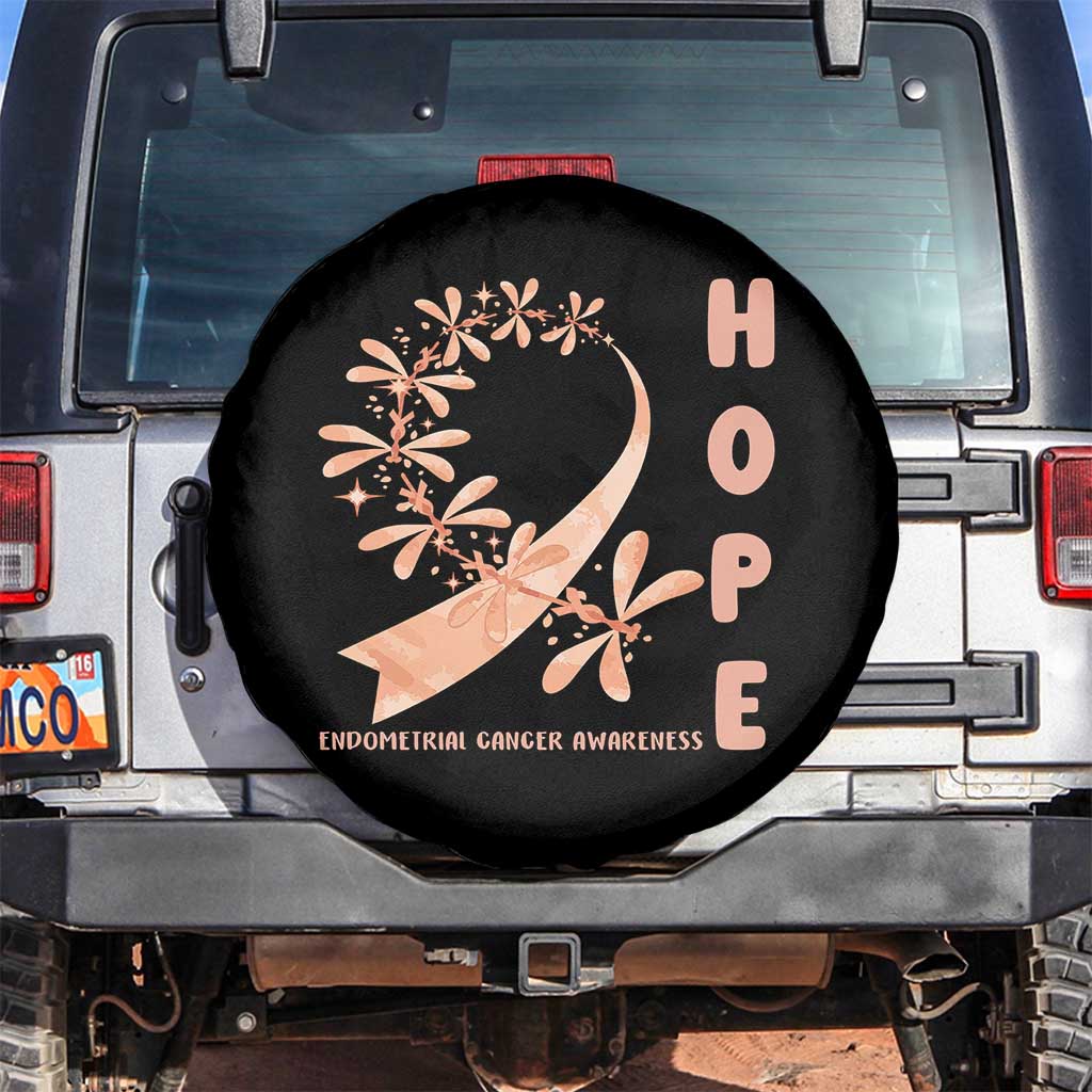 Peach Dragonfly Endometrial Cancer Spare Tire Cover Hope And Strength TS12 No hole Black Print Your Wear